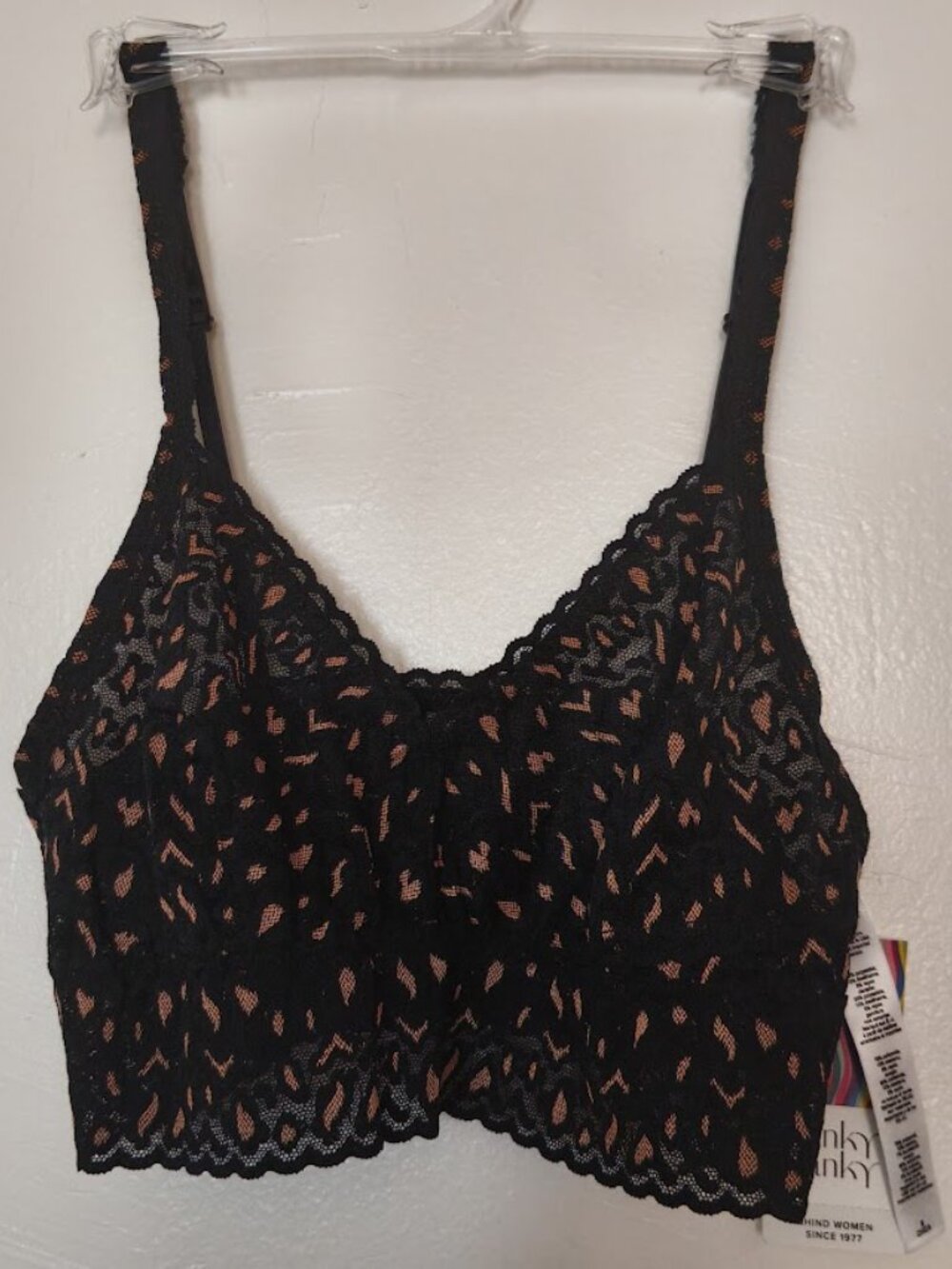 Hanky Panky NWT XDye Leopard-Print Lace Retro Bralette Black/Praline size S